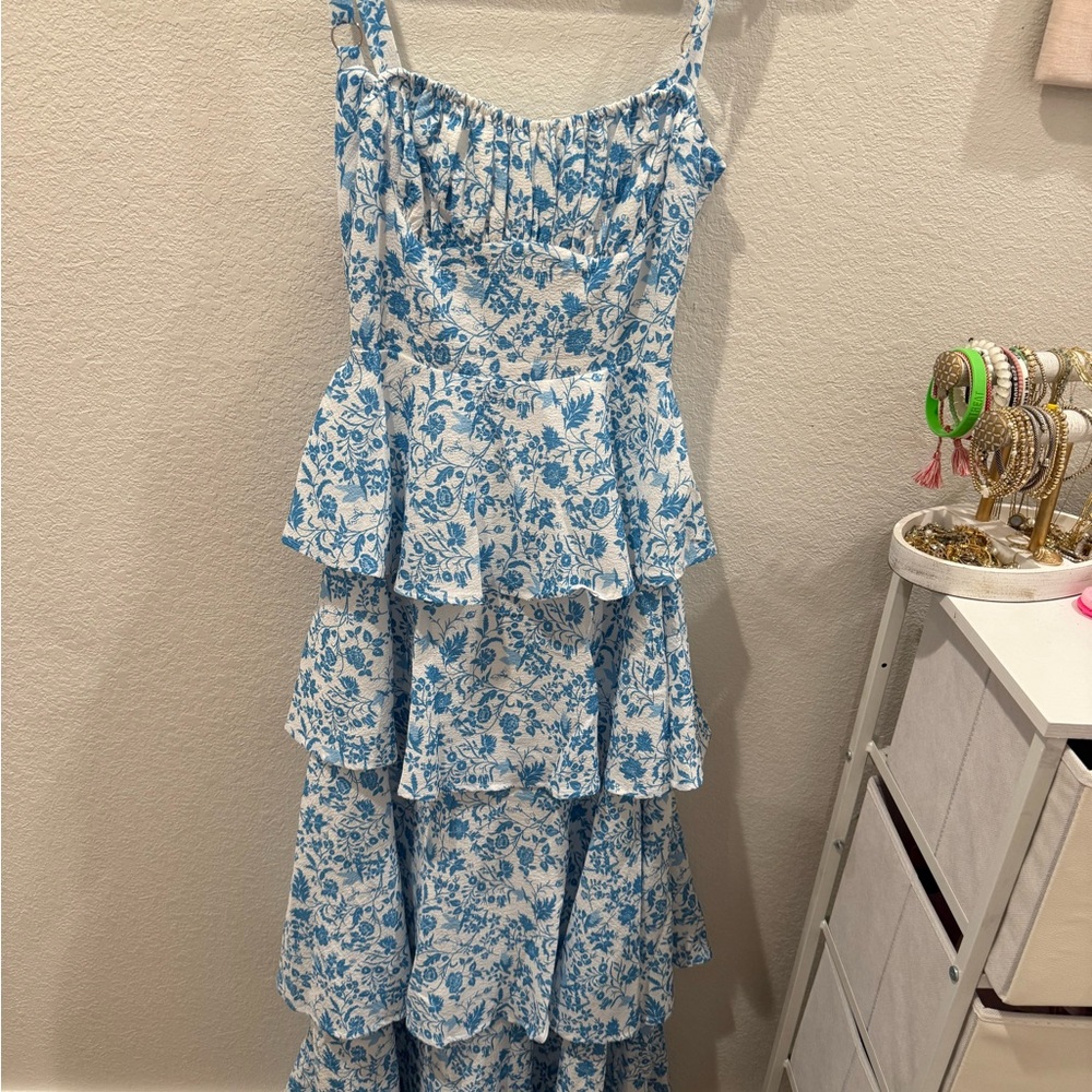 Blue Floral Tiered Dress